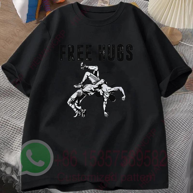 Free Hugs Wrestling Tshirt Summer Tracksiut Mens Oneck Pullovers Shortsleeved Harajuku Cotton Sweatshirt Casual Streetwear