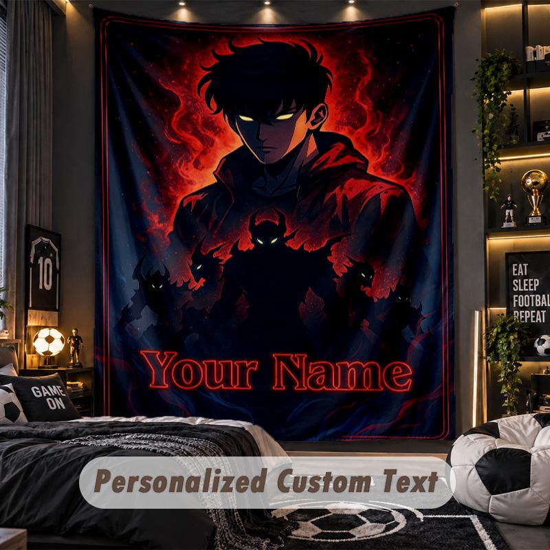 Personalized Wall Tapestry,Solo Leveling Custom Printed Name, Fabric Wall Art For Indoor Room Backdrop