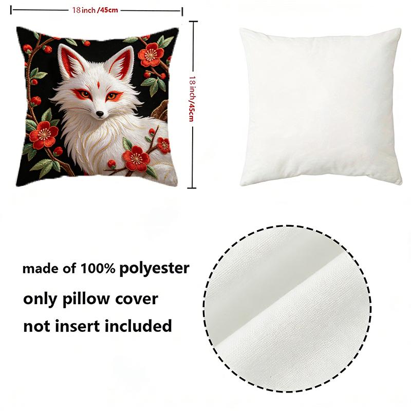 Plum Blossom White Fox Embroidery Style Pillow Cover Pattern Cushion Cover Suitable For Sofa Bedroom Car Pillow Cover