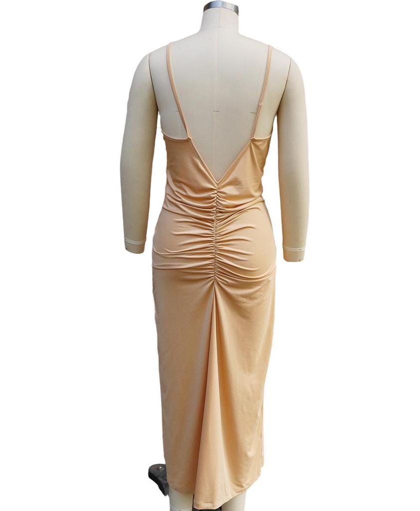 2025 Summer Women's Knitted Ruched Backless Cover-up Dress