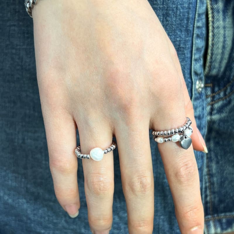 S SY [3SET] heart & pearl beads rings