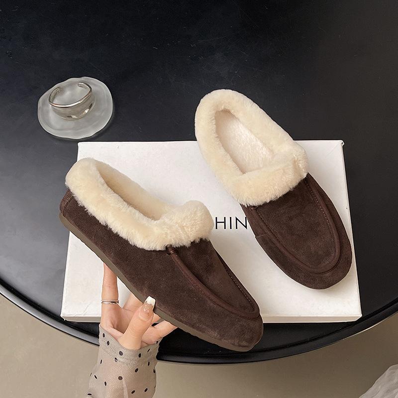 Mao Mao shoes women's autumn and winter outer wear bag head half slippers 2025 new flat-bottomed velvet bean shoes warm cotton slippers