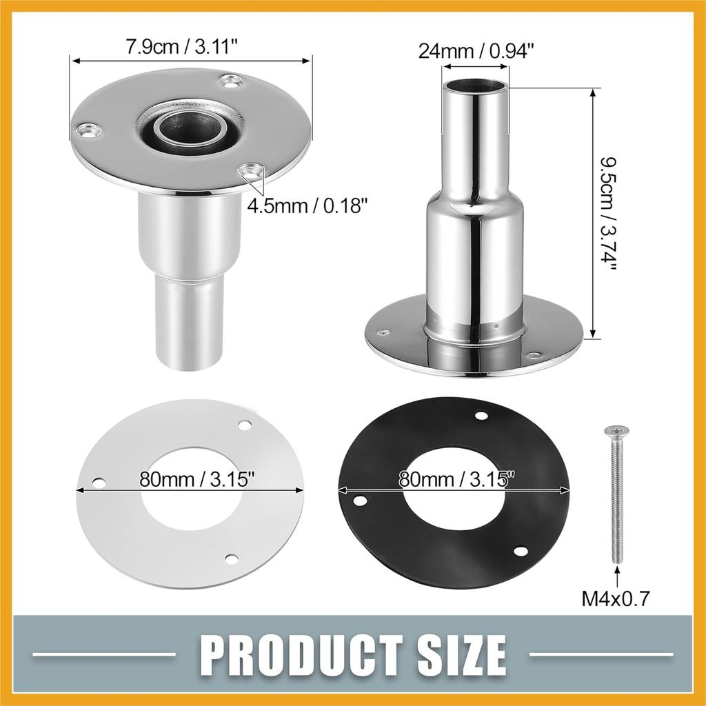 Straight Thru Hull Exhaust Skin Fitting with Screws and Nuts for 24mm 0.94 Inch Tube Pipe Stainless Steel Replacement
