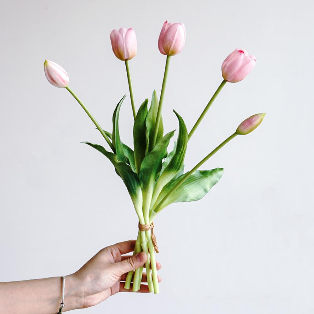 3 Bouquets Man-Made Tulip Flowers Fake Flowers Real Feel Latex Bouquet Home Office Wedding Party Desktop Decoration Garden