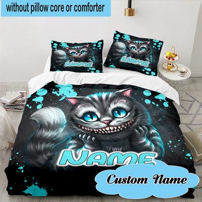 Custom Name 3PCS Che-shire Cat Bedding Set, Including 1pc Duvet Cover And 2pcs Pillowcases, Suitable for Dorms and Bedrooms Gift