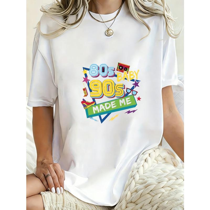 Oversized T Shirt Black 80s Baby 90s Made Me Retro Graphic Print Casual Streetwear Fashion Top For Women
