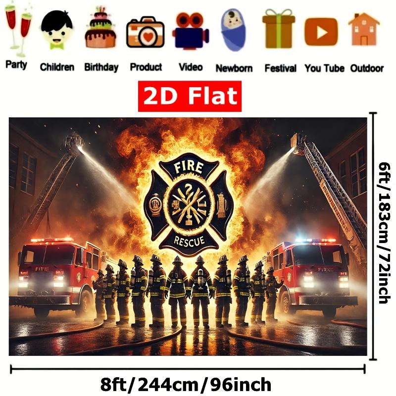 1 piece of 2D flat firefighter brave rescue scene polyester fabric, 8x6 feet party bannerDJH