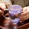 Yousheng Double Wall Glass Coffee Mug Heat Insulation Tumbler Unique Flower Pattern Cup Insulated Heat Resistant Tea Latte Mugs with Handle