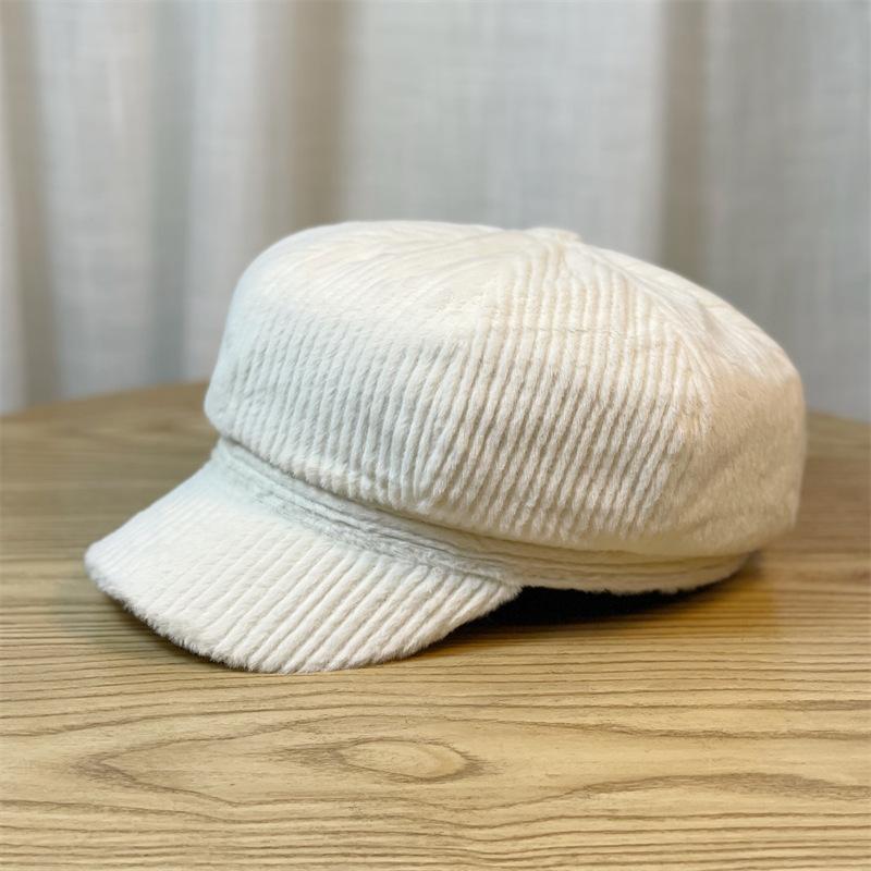 

Вельветовая осенне-зимняя шляпа женская восьмиугольная шляпа берет женский британский милый и симпатичный Adjustable белый