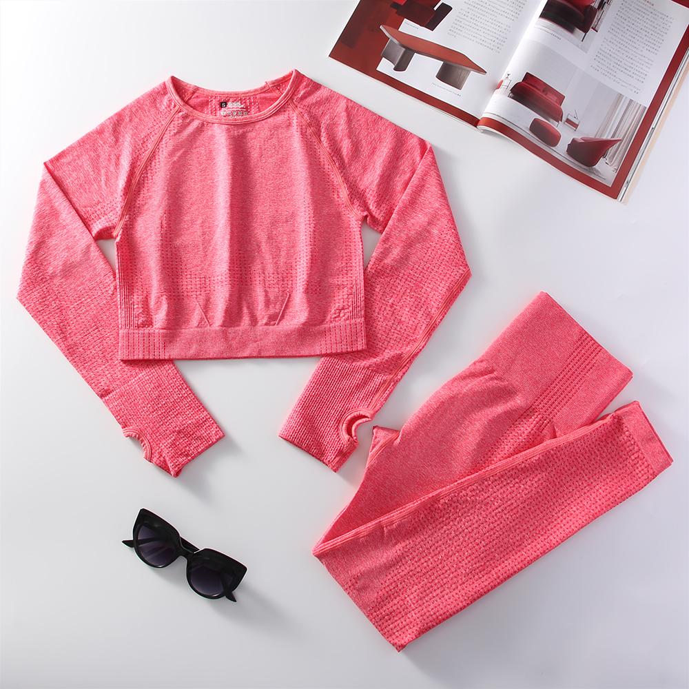 2-teiliger Sport-Yoga-Anzug Fitnessstudio Damen Laufen Sport Langarm Leggings Fahrradbekleidung Outdoor-Sport Freizeitanzug