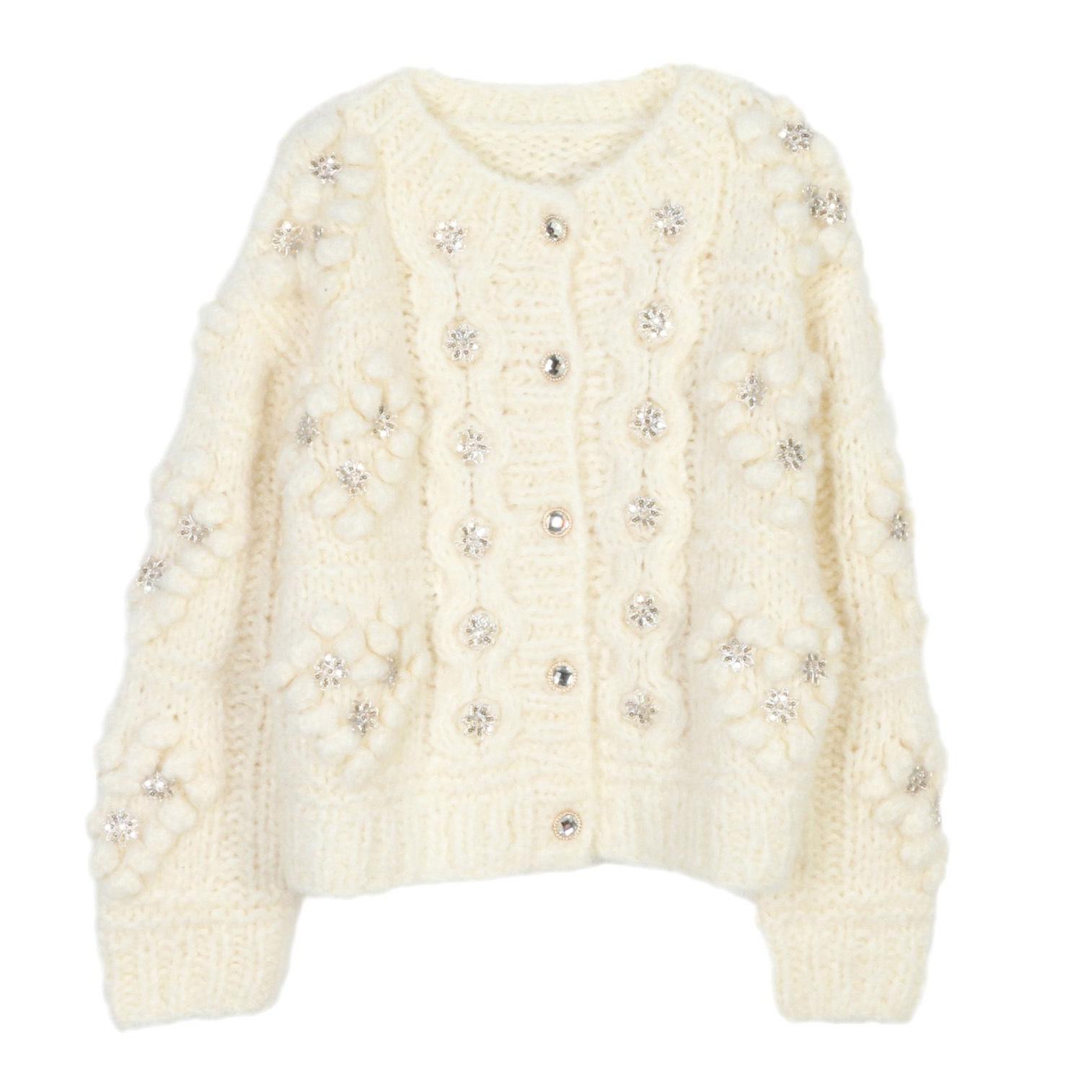 

Женский осенне-зимний кардиган из шерсти с пайетками - Круглый вырез, Свободный крой, Повседневный стиль. S