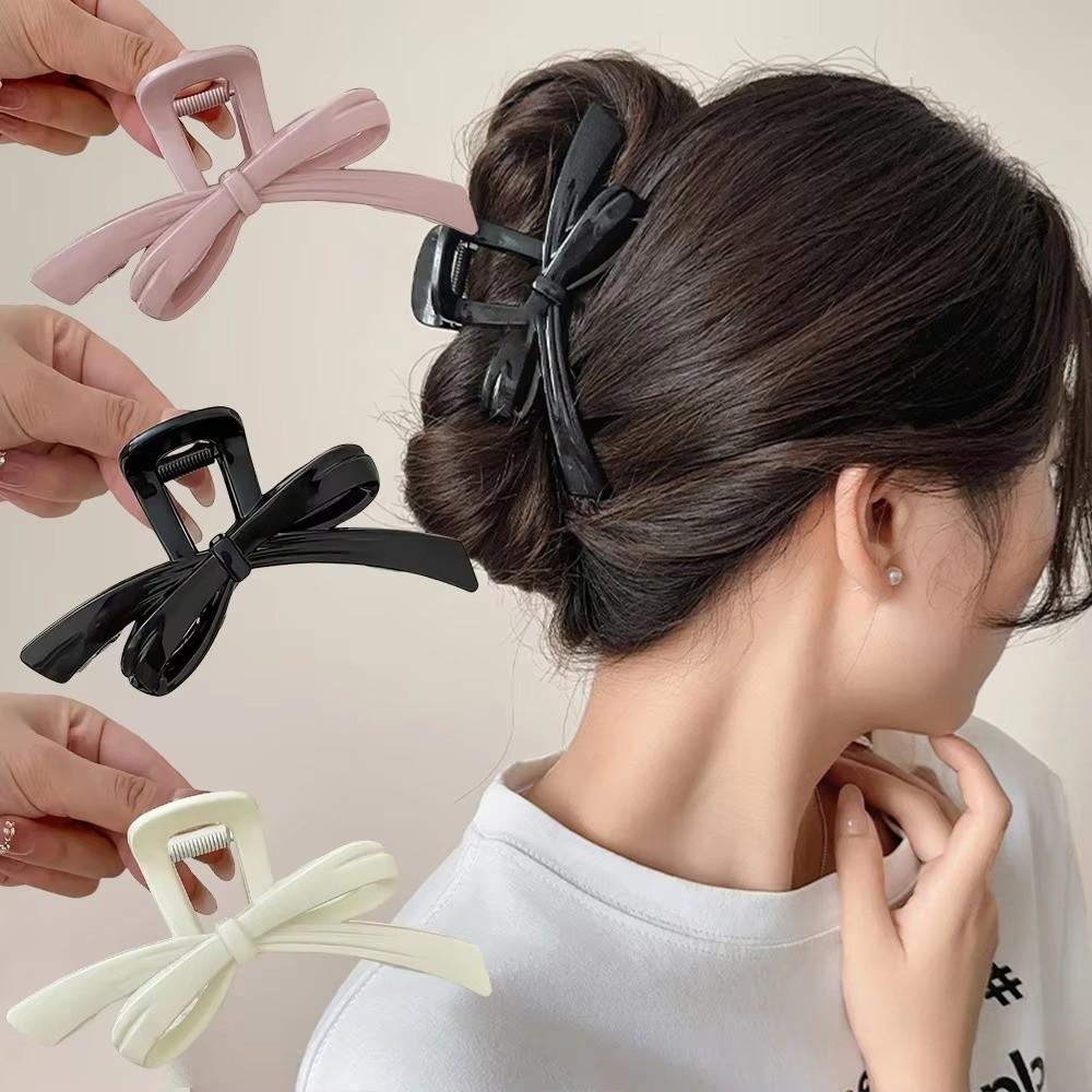 Solid Bow Hair Clips Plastic Barrettes Fashion Hair Claw Clip