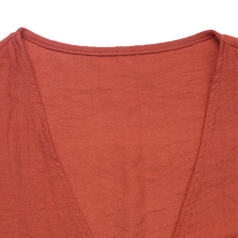 VEZFAA Women's Fashion Casual Summer Spring Solid Color Print Short Sleeve V-Neck Trousers Pants Suits