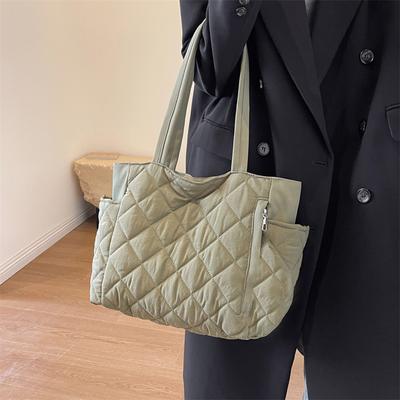 Diamond Quilted Tote Bag Women Padded Shoulder Hobo Handbag Down Satchel Bag Soft Crossbody Sling Bag Large Shopping Bag