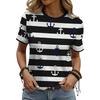 Stripe Color Blocked Digital Printing Fashion Trend Versatile Summer Women's Short Sleeved Round Neck T-shirt