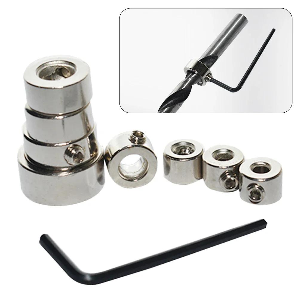 3-16mm Shaft Woodworking Drill Locator Depth Stop Collars Ring Positioner Drill for Wood Drill Bit with Hexagon Wrench Bit Tool