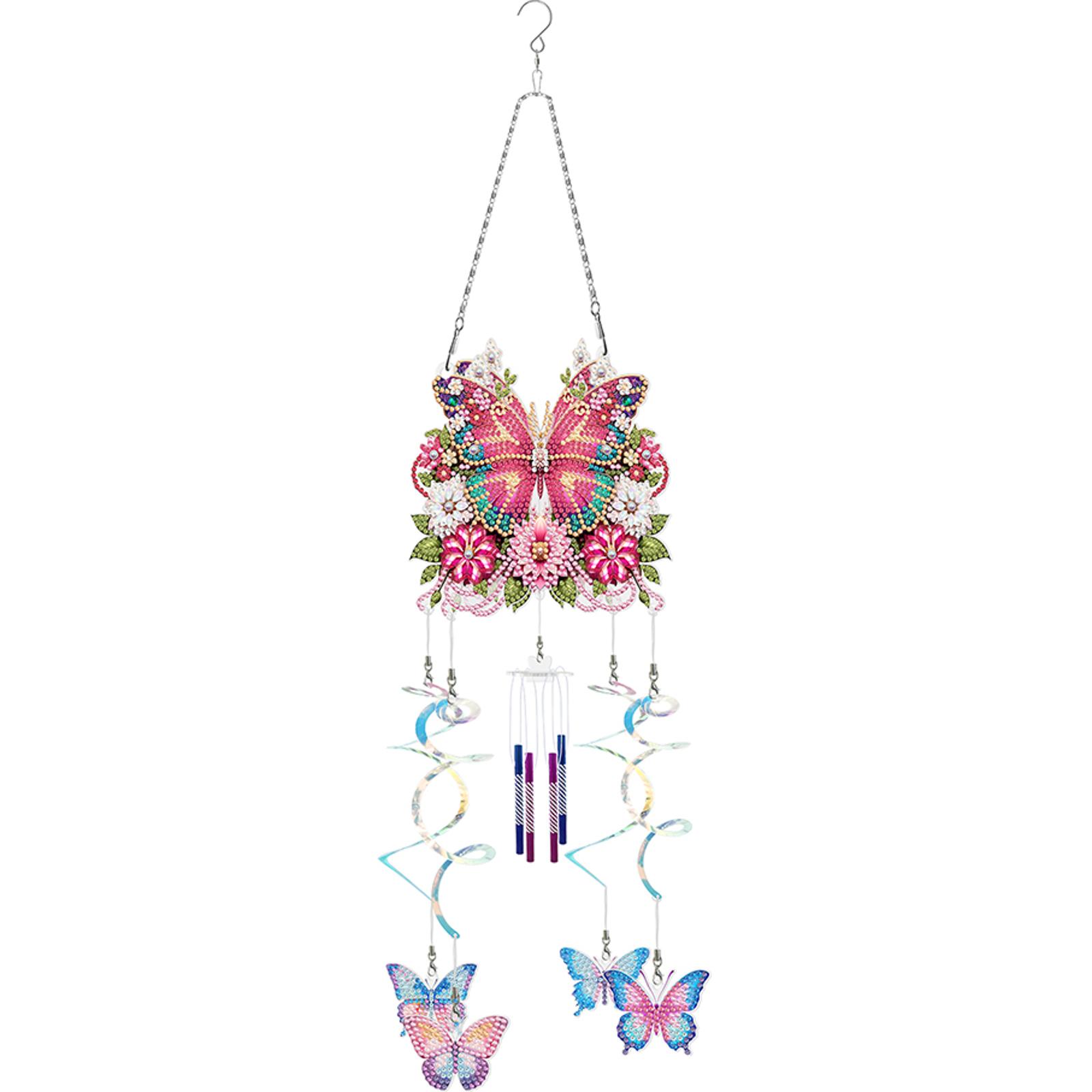 Flower Butterfly Diamond Painting Wind Chimes Double Sided DIY Crystal Wind Chime DIY Rhinestones Wind Chime for Wall Decor