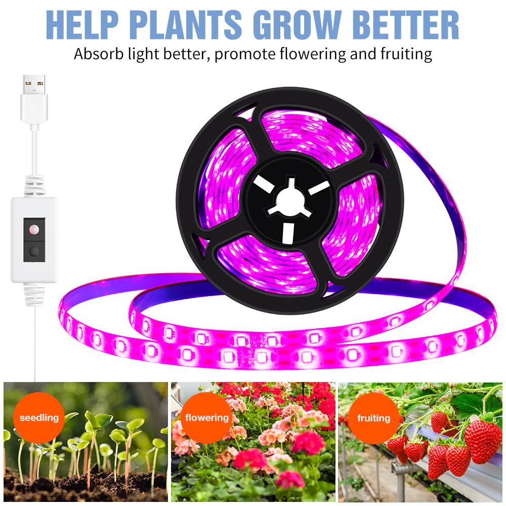 

5 В светодиодная лента для выращивания растений, фитолампа полного спектра, комнатная рассада цветов, гидропонное выращивание овощей, флуоресцентная лампа для выращивания в гроубоксах IP65 Waterproof