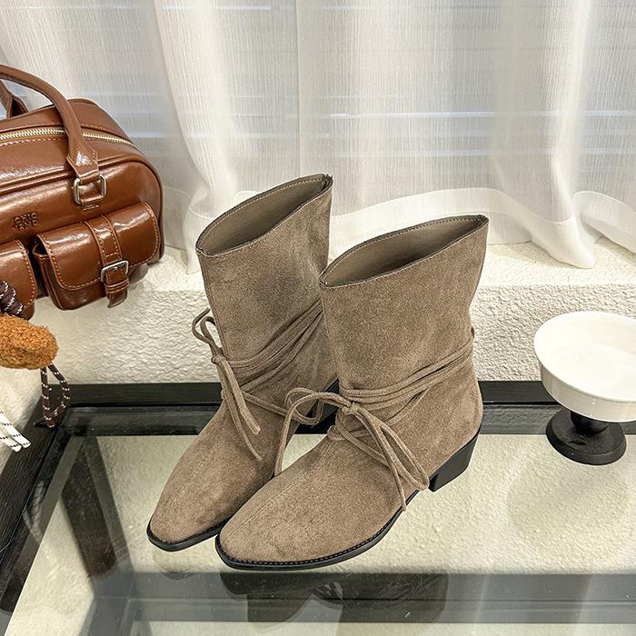 Retro strap bow fashion boots women's 2025 new comfortable and versatile western cowboy boots