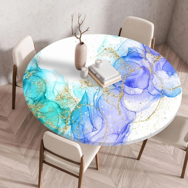 

60-140cm Round Marble Tablecloth with Exquisite Pattern Elastic Edge Design Waterproof Washable Round Table Cushion TableDecor (as the picture,Diameter 60cm)