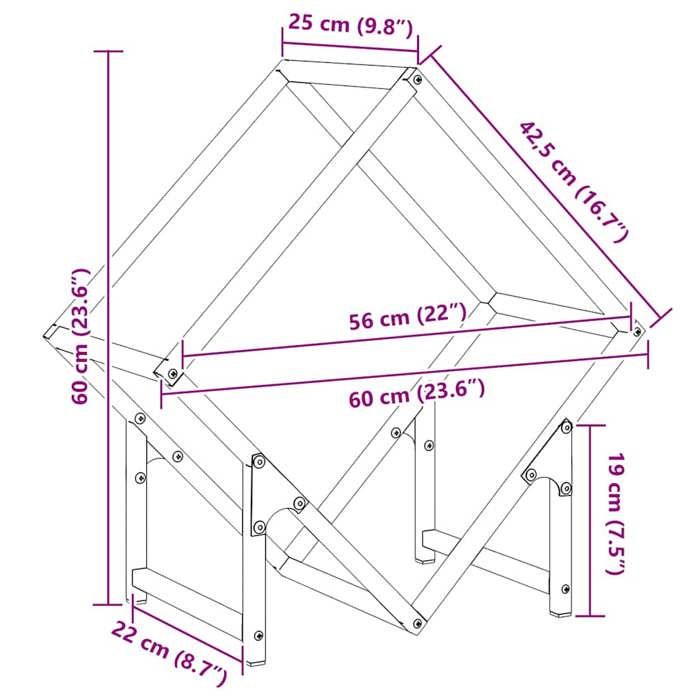 VidaXL Portant de bois chauffage noir 60x25x60 cm 864279