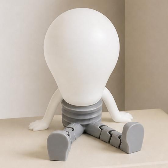 Translucent Bulb Night Light 3D Printed Articulated LED Glow-in-the-Dark Action Figure, Posable Head with Cute Mini Desk Lamp Movable Joints, Creative