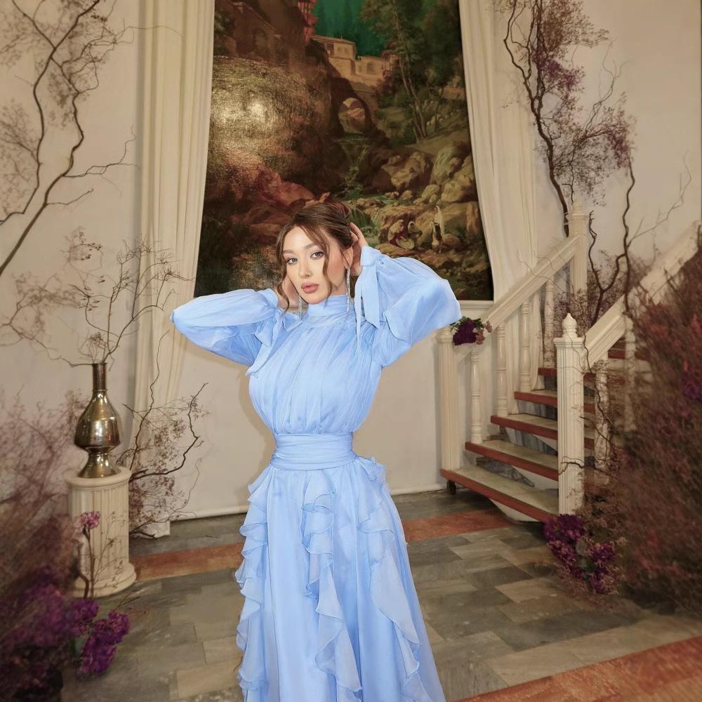 2025 Spring/Summer Women's Chiffon Pleated Wave Pattern Formal Dress