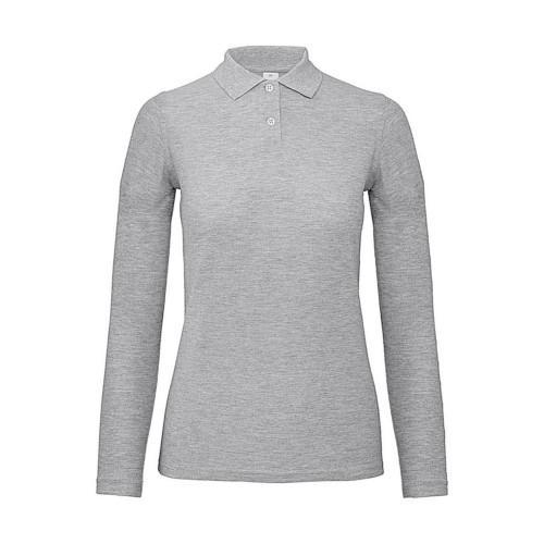 B&C Womens/Ladies ID.001 Heather Long-Sleeved Polo Shirt