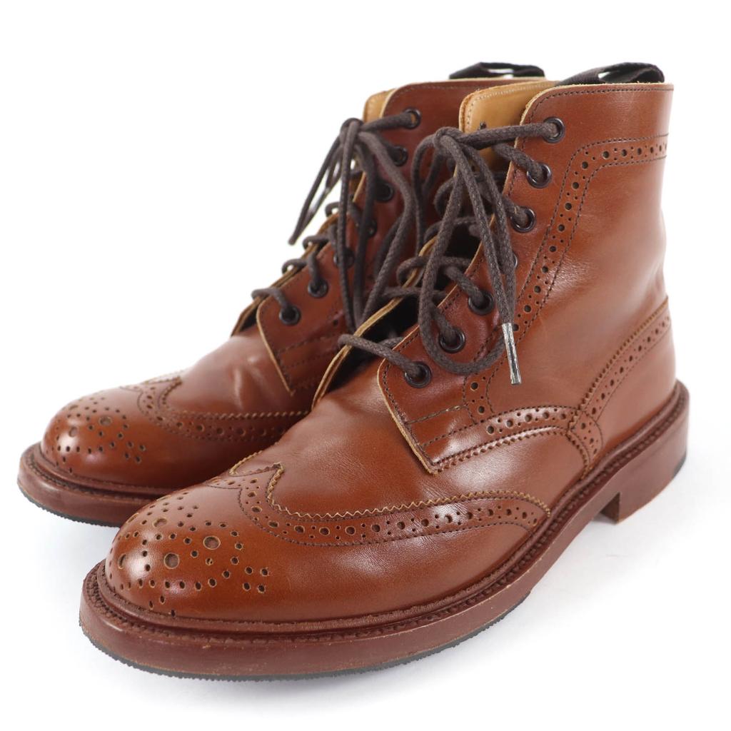 Great Tricker's boots Moulton Wingtip Country Boots Leather Brown Women L5780 Used