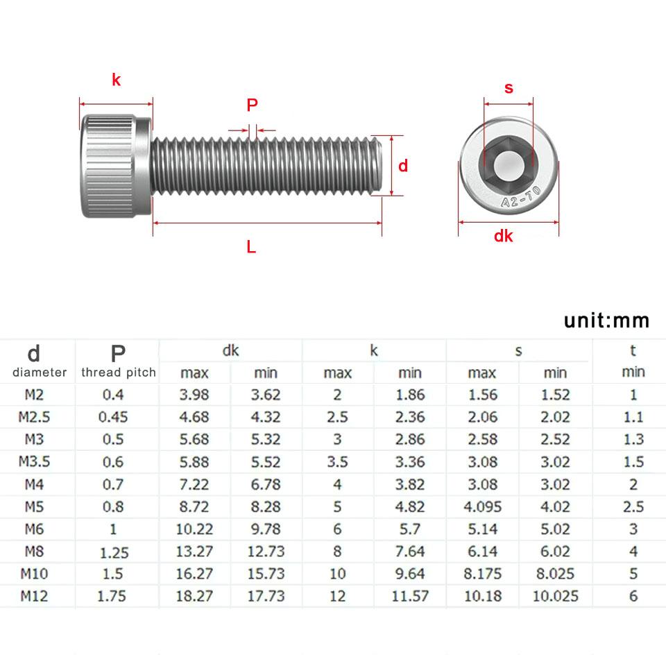 M6 M8 M10 304 Stainless Steel Extended Hexagon Socket Screw Cup Head Full Tooth Cylindrical Head Bolt Length 50mm-200mm