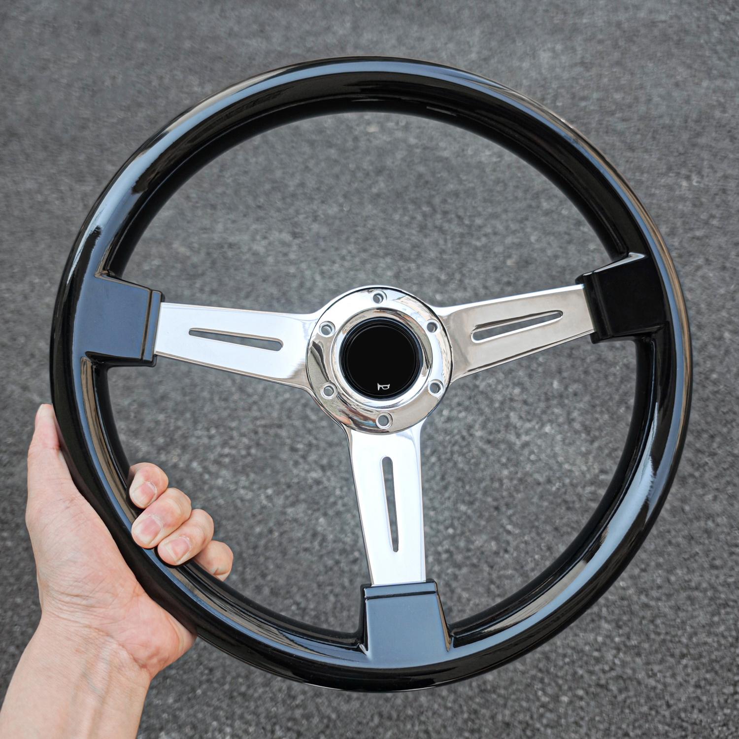 14inch JDM Classic Sports Steering Wheel Chrome Spoke Car Sim Racing Game Steering Wheel for Universal чёрный