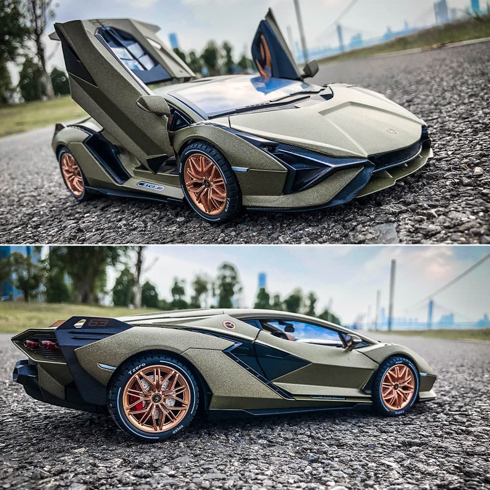 1/18 skala Lambo Sian Diecast modellbilleketøy, tilbaketrekkende kjøretøy med lyd og lys for barn Voksne gavesamling