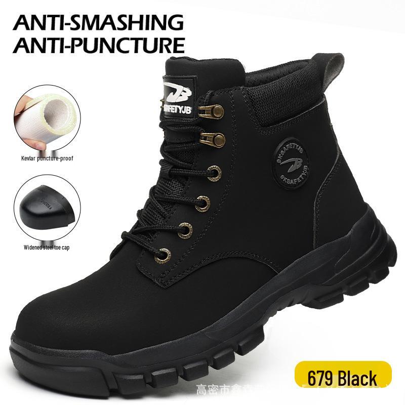 Four Seasons High-Top Steel Toe Safety Boots, Microfiber Leather, Anti-Slip, Anti-Smash, Anti-Puncture, Wear-Resistant, Comfortable Work Shoes.