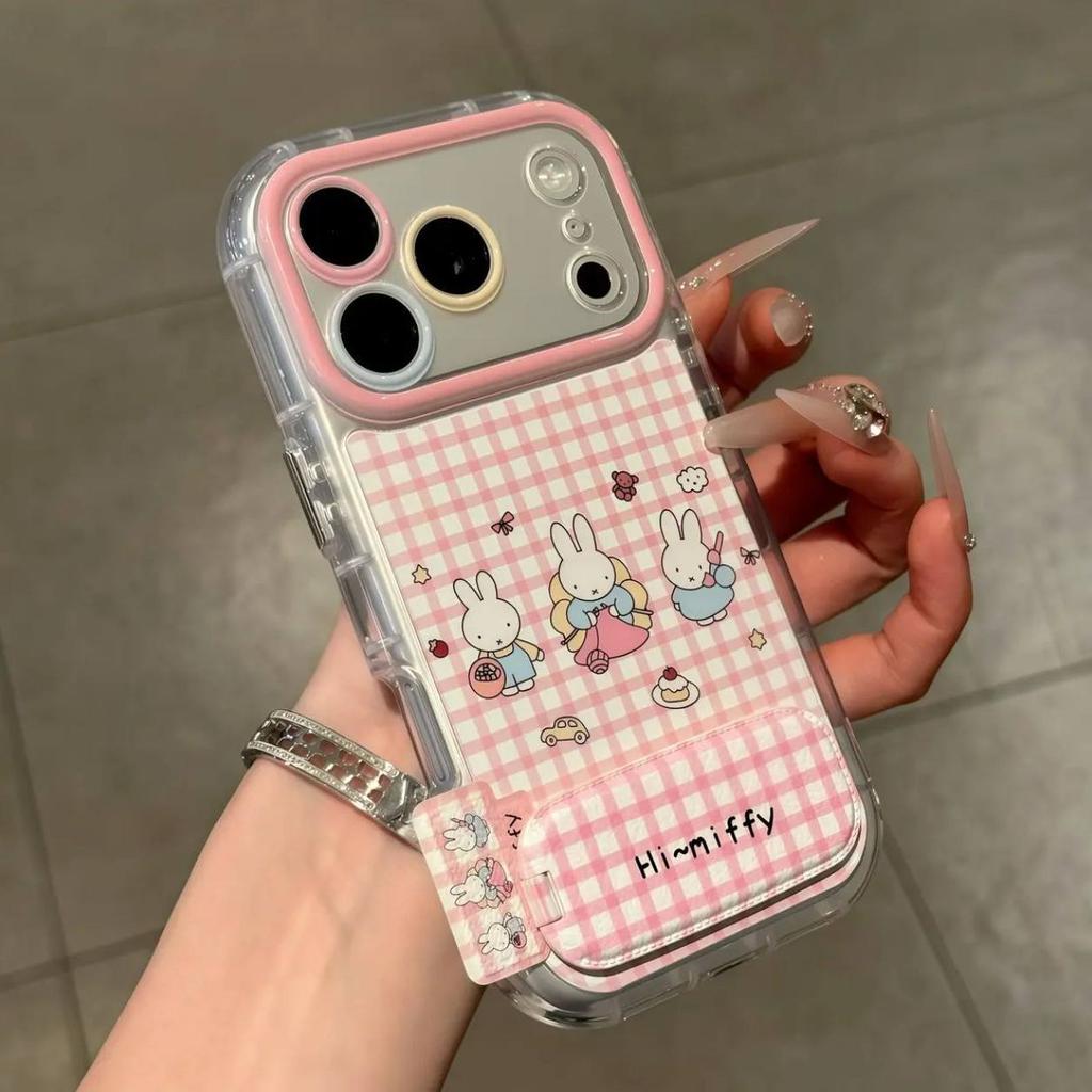 Plaid Miffy Rabbit Suitable for Apple 17 Feather Cream Mobile Phone Case iPhone16promax Cartoon Personality
