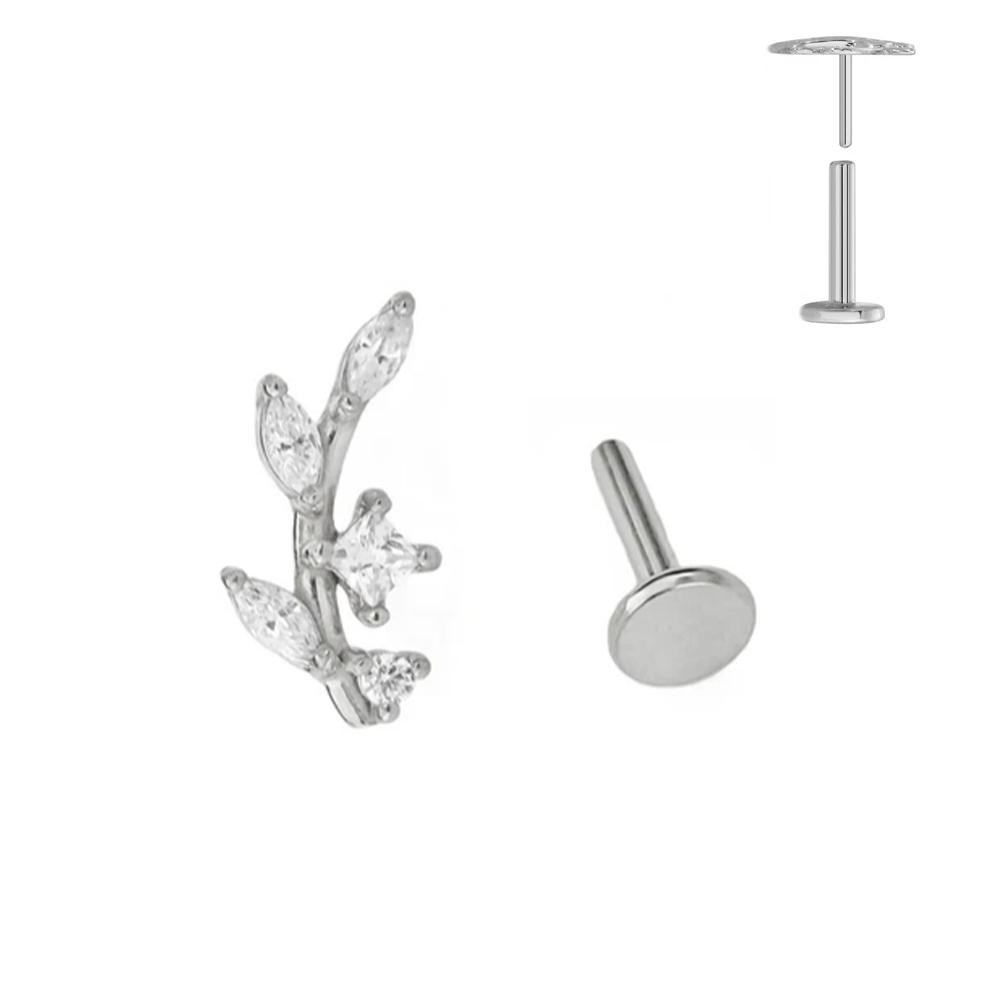 ASTM F136 G23 Titanium Leaf Branch Push In Threadless Labret Piercing 16/18/20G Earring Stud Cartilage Body Jewelry