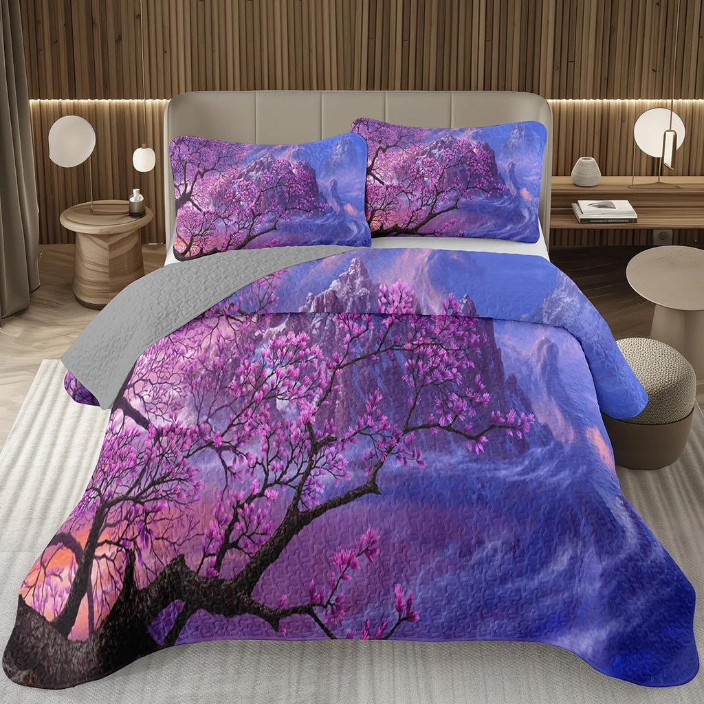 Purple Lavender Bedspread Set Botanical Floral Coverlet Twin Queen Garden Flower Quilted Bedding Set For Girls Women Bedroom