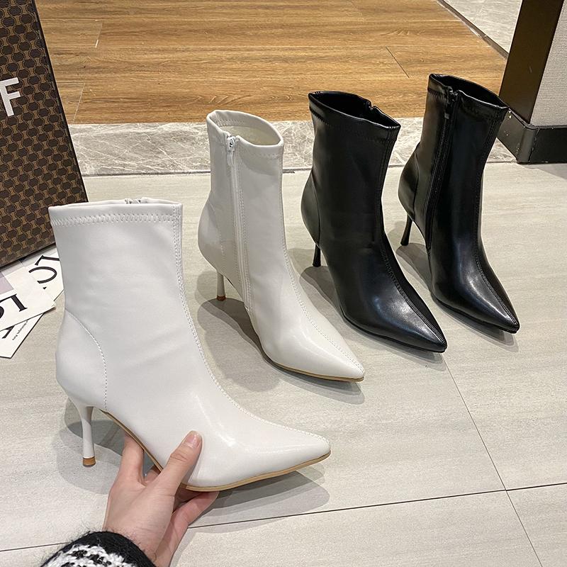 Móda Nové Jaro Sexy Chelsea Boty Špičatá Špička Silný Podpatek Zadní Zip Střední Výška Dámské Boty Mikrovlákno Volnočasové Pohodlné Hladké