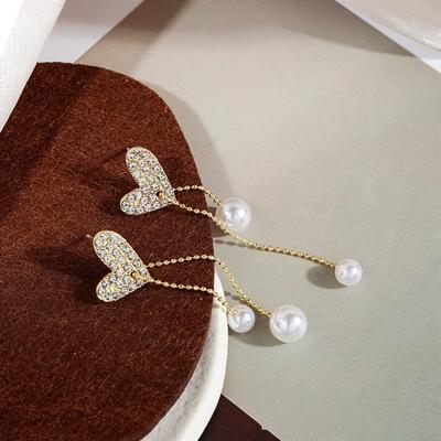Pendientes de Borla de Pedrería de Perla Gota de Agua
