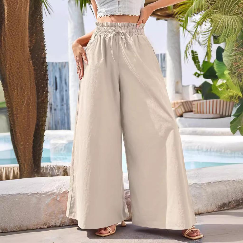 Summer Women's High Waisted Loose Bohemian Wide Leg Pants