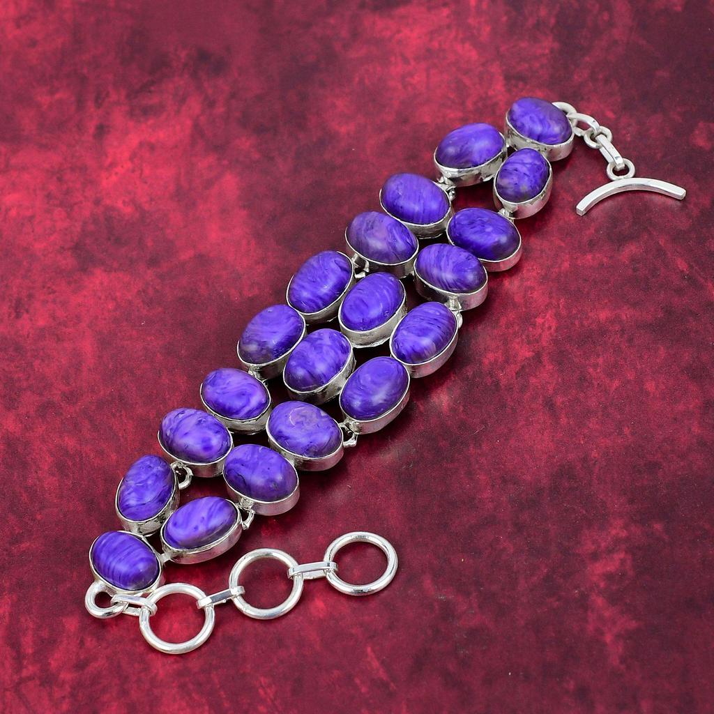 Charoite Handmade Gemstone Bracelet, 925 Solid Sterling Silver Bracelet Antique Jewelry, For Engagement Gift