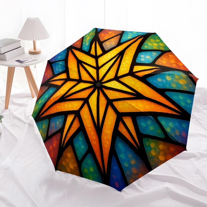 1pc Stained Glass Star Automatic Open/Close Umbrella Compact Folding Umbrella, All-Season Portable Umbrella for Women/Men F1124304