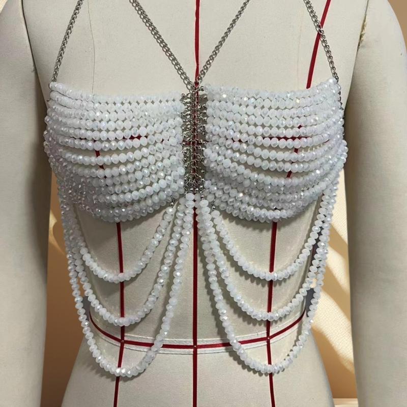 Fashion Bikini Chains Beach Body Chains Bra Beaded Chest Chain Body Accessories Jewelry for Raves Party Beach Clubwear