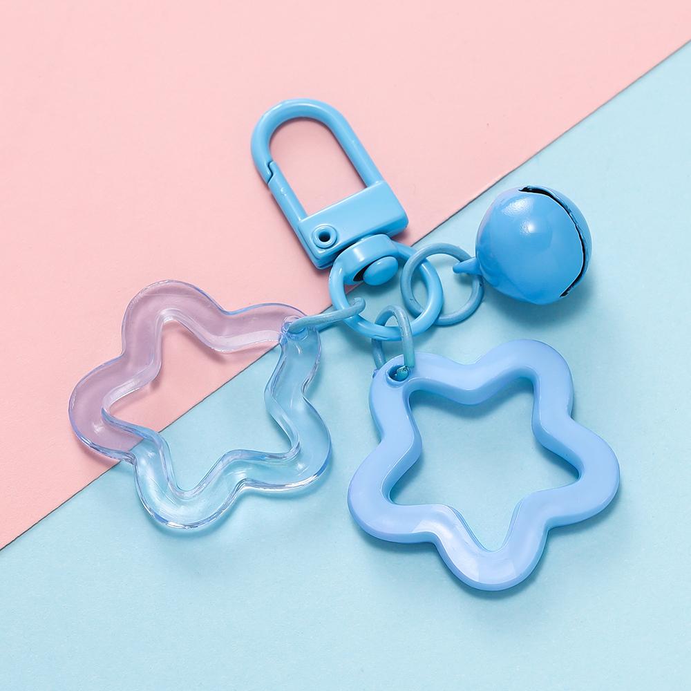 1pcs Hollow Star Charm Pendant with Small Bell Colorful Acrylic Beads Keychain Accessories Bag Lanyard Keyring Jewelry Making