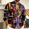 Trendiges Herren-Abstraktes Tribal Geometrisches Muster Langarmhemd, Hip-Hop Street Culture Urlaubs-Kragen Herrenhemd