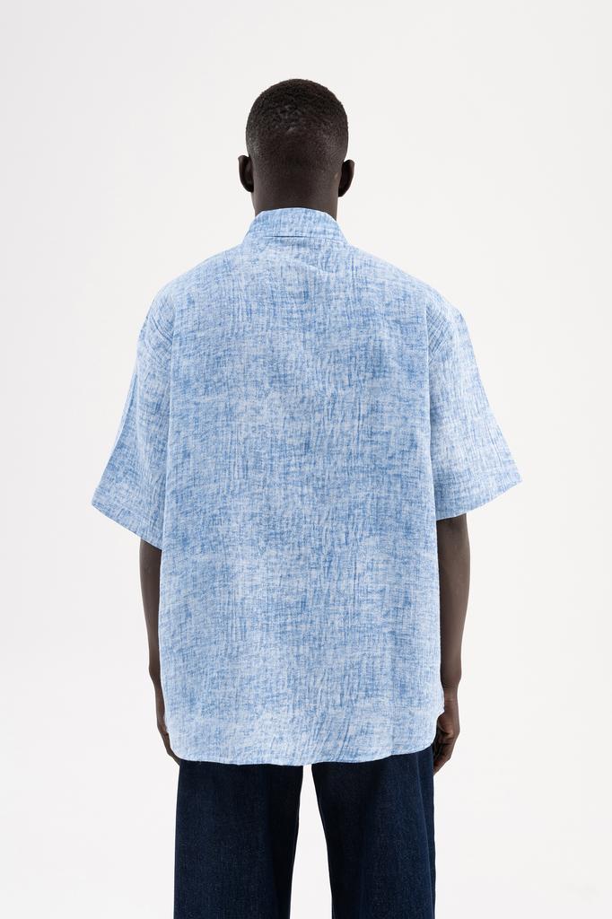 Machinist Men's Oversized Embroidered Cotton Muslin Shirt – Blue S