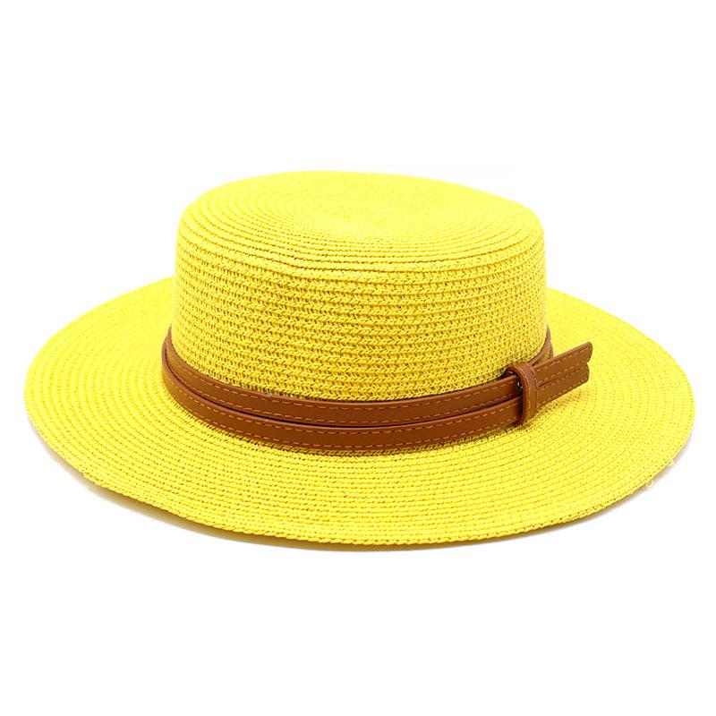 Spring And Summer Men'S And Women'S Multi-Color Decorative Flat-Top Straw Hat Outdoor Travel Sunshade Sun Protection Flat-Top Straw Hat