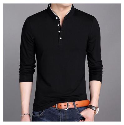 Men's Korean Style Slim-Fit Solid Long-Sleeve Stand Collar T-Shirt