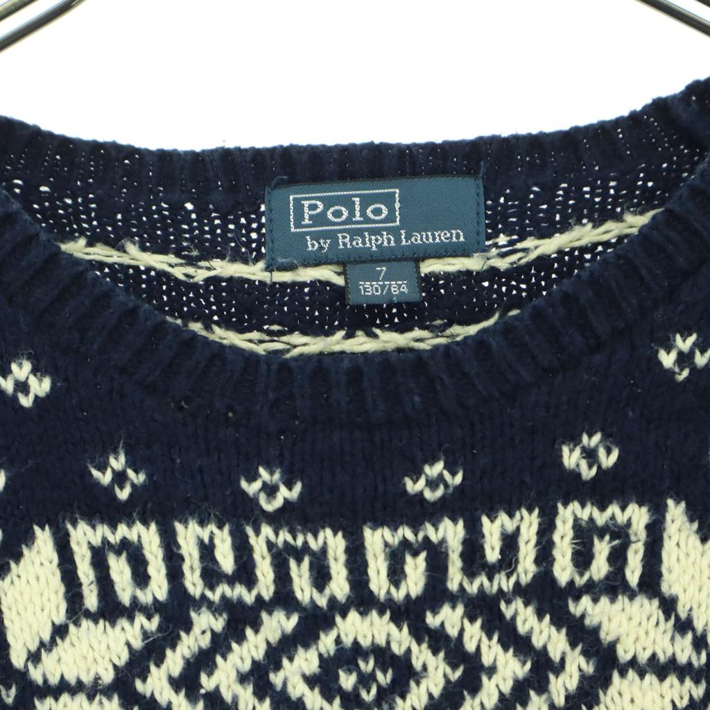 Polo by Ralph Lauren Pullover mit nordischem Muster, langärmelig, 7, Marineblau, für Kinder, gebraucht