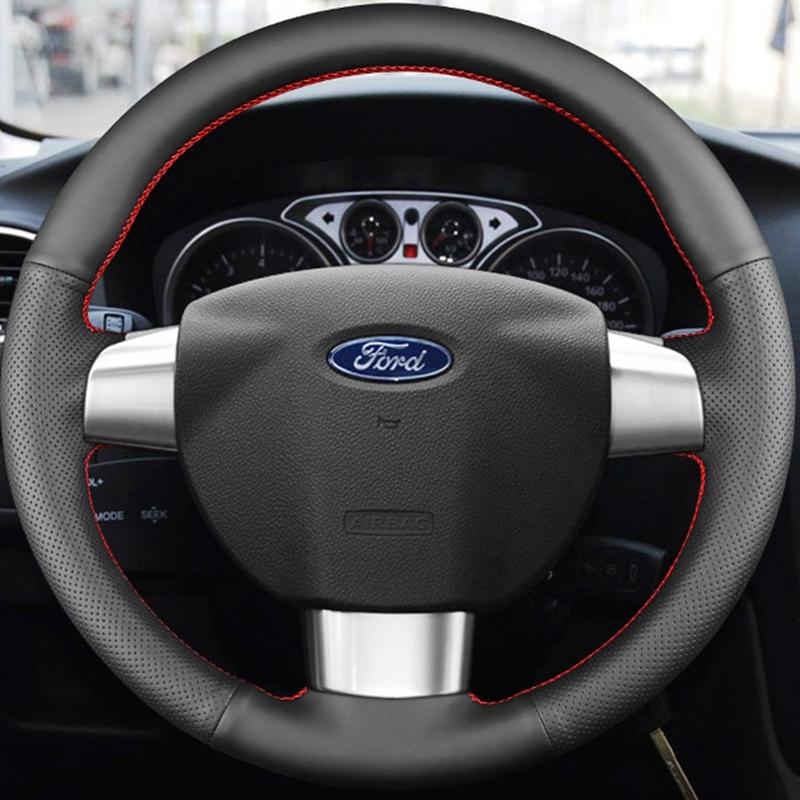 Black Artificial Leather Steering Wheel Covers Hand-stitched Car Steering Wheel Cover For Ford Focus 2 2005-2011(3-Spoke)