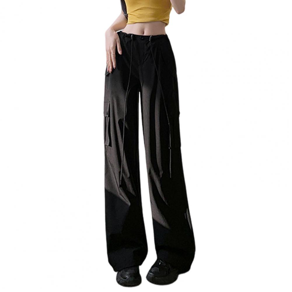 

Мужские брюки-карго, эластичные повседневные брюки с высокой талией и множеством карманов, прямые широкие спортивные брюки, уличная одежда M чёрный